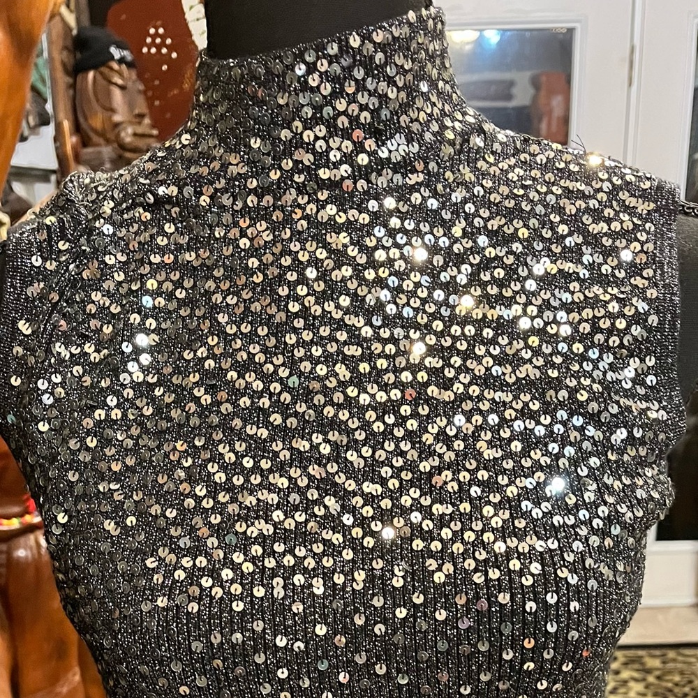 Sequin Embellished Sleeveless Top - Silver